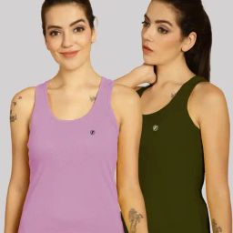 Friskers Purple & Green Cotton Sports Tank Top - Pack Of 2-image-52