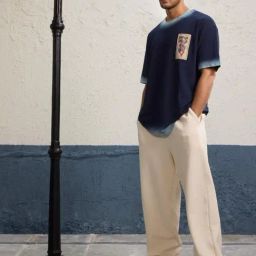 The Souled Store Blue Cotton Loose Fit Patchwork T-Shirt-image-72