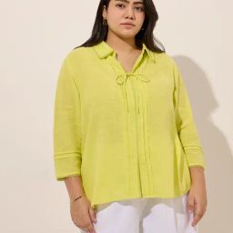 Gia by Westside Lime Pintuck Detailed Cotton Top-image-99