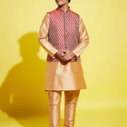 VASTRAMAY Boys Gold Embroidery KurtaSets-image-85