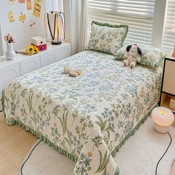 JC HOME Green & White Printed Cotton Double King Bed & Pillow Cover-image-48