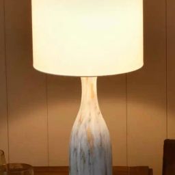 @Home White Metal & Marble Base Table Lamp With Fabric Shade-image-75