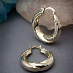 NVR Gold Plated Contemporary Hoop Earrings for Women-image-16