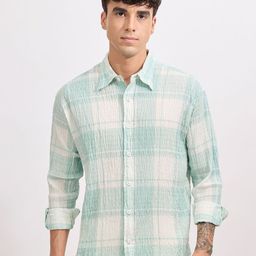 Espanshe Checked Casual Seersucker Cotton Shirt-image-89