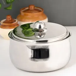 FNS Ebro Silver Double Wall Insulated Designer Hot Pot Food Warmer Casserole with Lid (2000 ml)-picture-1