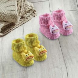 Baby Moo Kids Yellow & Pink Cotton Embroidered Booties-image-4
