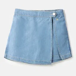 United Colors of Benetton Girls Blue Cotton Solid Skirts-picture-2