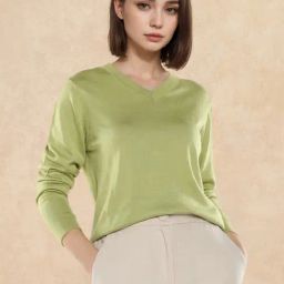 RAREISM Green Acrylic Solid Long Sleeves Sweater-image-54
