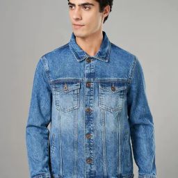 Sf Jeans By Pantaloons Dark Blue Cotton Regular Fit Printed Denim Jacket-picture-17