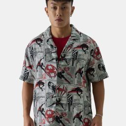 The Souled Store Spider-Man: Miles And Gwen Grey Regular Fit Holiday Shirt-image-56