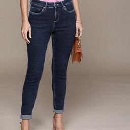 bebe Women Navy Blue Super Skinny Fit High-Rise Clean Look Light Fade Stretchable Jeans-image-0