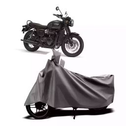 Auto Pearl Two Wheeler Cover with Bag for Triumph Bonneville T120 Black, Silver-image-94