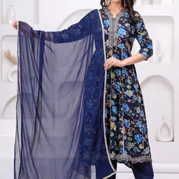 TOULIN Women Floral Embroidered Regular Kurta with Palazzos & With Dupatta-image-47