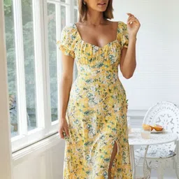 Stylecast X Slyck Floral Printed Puff Sleeve A-Line Dress-83