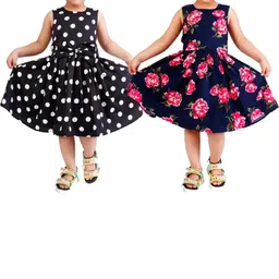 Alisha Moda Pack of 2 Girls Printed Black and Navy Blue Dress-52