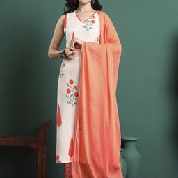 KALINI Women Floral Printed Cotton Kurta with Trousers & Dupatta-image-87