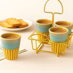 Unravel India 4 Piece Brown & Green Hand Painted Ceramic Matte Kulladhs-image-7