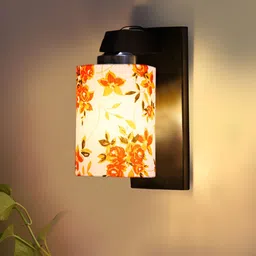 Devansh White & Orange Printed Wood Traditional Cylinder Shaped Wall Lamp-image-19
