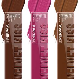 PERPAA Set of 3 Velvet Kiss Waterproof Matte Liquid Lipstick -3.5 ml Each -Shades 07-08-11-22
