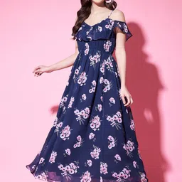 Fbella Floral Print Flared Sleeve Georgette Maxi Dress-image-13