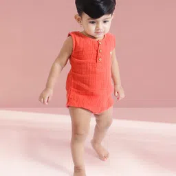 Theoni Sleeveless Crush Pleated Muslin Onesie - Rust Red-picture-10