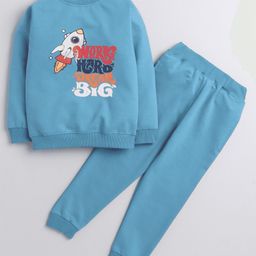Polka Tots Full Sleeves Work Hard Dream Big Printed Co Ord Set - Blue-image-14