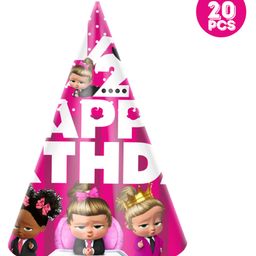 Zyozi Girl Boss Baby Theme 6 month Birthday Cone Party Hats Pink - Pack of 20-image-40