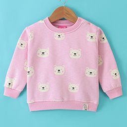 Little Kangaroos Fleece Full Sleeves Sweatshirt With Teddy Print - Pink-image-65
