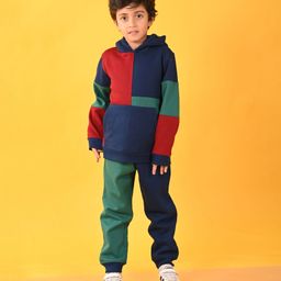 Anthrilo Full Sleeves Color Blocked Fleece Hoodie Jogger Set - Navy Blue-image-95