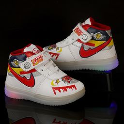 PASSION PETALS Football Detailed Velcro Closure LED Shoes -  White & Red-image-41