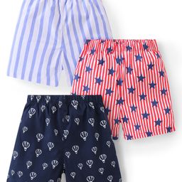 Babyhug Cotton Woven Boxers With Star Print Pack of 3 - Multicolor-image-69