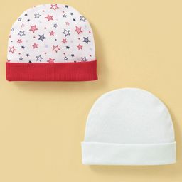 Ben Benny Cotton Knit Caps Solid & Star Print Pack of 2 White- Diameter 9 cm-picture-16
