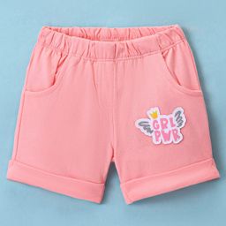 Tango Looper Knit Above Knee Length Shorts with Text Patch - Coral-image-48