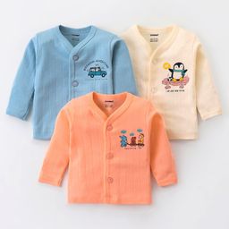 CUCUMBER Cotton Knit Full Sleeves Jhablas with Lion & Fox Print Pack of 3 - Peach Green & Pink-14