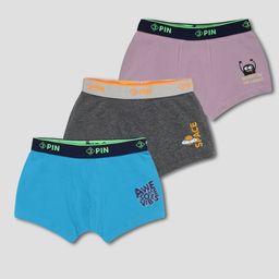 3PIN Pack Of 3 Cotton Elastane Awesome Vibes Text & Nautical Theme Printed Trunks - Multi Colour-image-66
