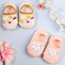 KIDLINGSS Pack Of 2 Pebbles & Cartoon Print Loafer Socks - Beige & Peach-image-69