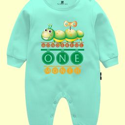 The Peppy Tend Monthly Birthday Theme 100% Cotton Full Sleeves Wonderful One Month Text Printed Romper - Sea Green-image-52