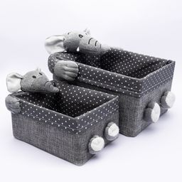 VONCASA Fabric Toy Basket, for Home Storage, Elephant, Grey, Paper & Fabric, Set of 2-21