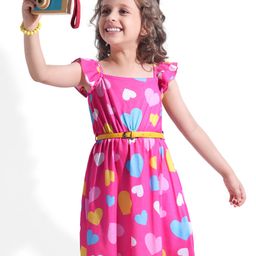 Hola Bonita Knit Frill Sleeves Frock with Heart Print - Pink-picture-29