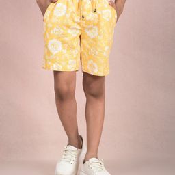 CRIMSOUNE CLUB Cotton Floral Printed Shorts - Yellow-image-2