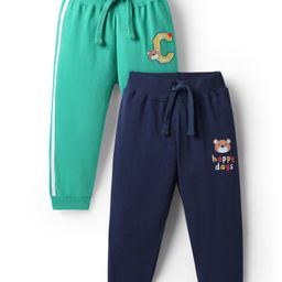 Babyhug Single Jersey Knit Full Length Lounge Pants With Animal Print Pack Of 2 - Navy Blue & Sea Green-image-92