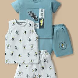 CUCUMBER Sinker Knit Half Sleeves Shorts Co-Ord Night Suits With Skateboarding Print Pack of 2 - Blue-picture-27