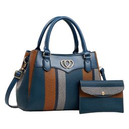 SYGA 2 Pcs Women's Stylish Contrast Color Handbag with Wallet | Medium Tote Bag with Shoulder Strap | Ideal for Daily Use & Gifting (Blue)-picture-4