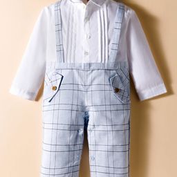 ToffyHouse Cotton Knit Full Sleeves Checks Party Romper With Tie - Light Blue-picture-25