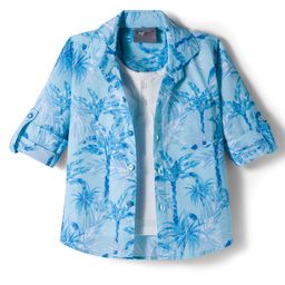 Dapper Dudes Half Sleeves Palm Tree Printed Shirt With Attached Tee - Blue-picture-49
