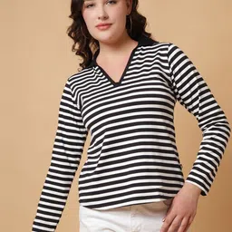 God's Club Women Striped Polo Collar Cotton T-shirt-picture-37