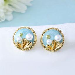 Voylla Gold-Plated Blossom Seabreeze Pearls Beaded Circular Studs-23