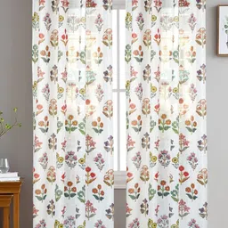 HOMADORN Multicoloured & White Set of 2 Floral Sheer Door Curtain-picture-15