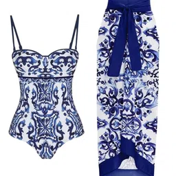 Alamode By Akanksha Blue Gessy Swimsuit With Sarong-image-85