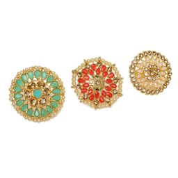 Kord Store Set of 3 Gold Plated Studded Adjustable Finger Rings-18